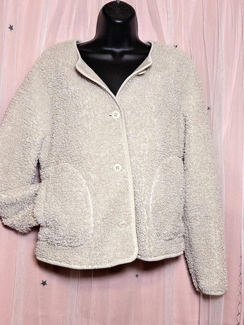 Uniqlo Pile Lined Fleece Relaxed Cardigan Beige Small | Cozy Winter Plush Fuzzy